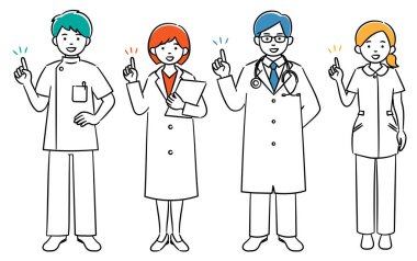 Tıp işçilerinin basit çizimleri.