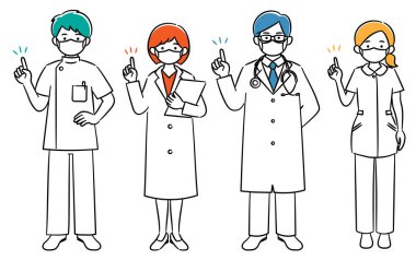 Simple illustration set of medical workers wearing masks