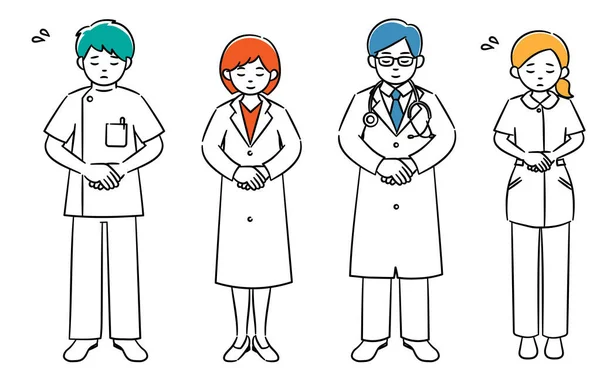 Simple Illustration Set Medical Workers Who Apologize — Stock vektor