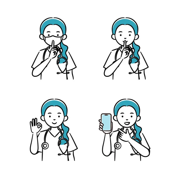 Simple Illustration Set Young Female Doctor — Archivo Imágenes Vectoriales