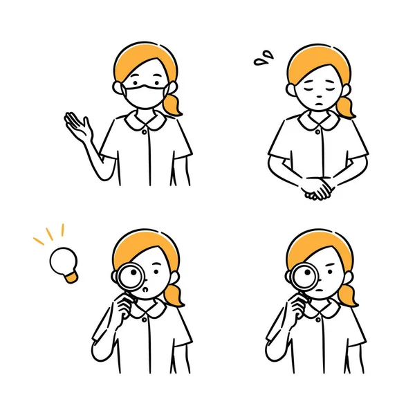 Simple Illustration Set Young Female Medical Worker — 图库矢量图片