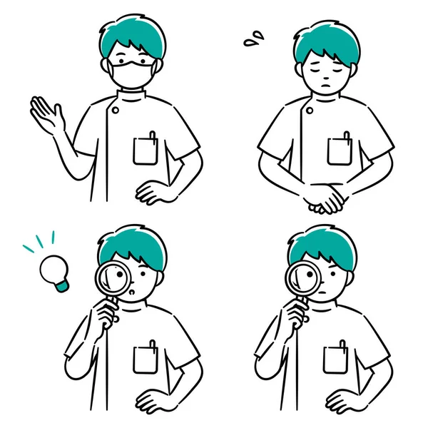Simple Illustration Set Young Male Medical Worker — Vetor de Stock
