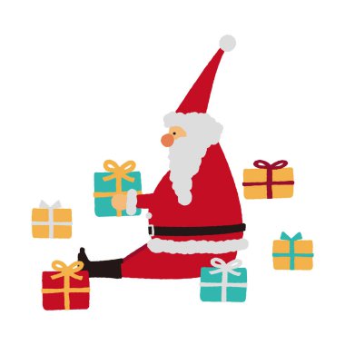 Noel Baba 'nın hediyelerle çevrili bir şekilde oturduğu tasviri