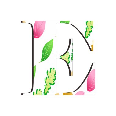 Beyaz arkaplanda yaprak desenli E harfi tasviri. Tüm işletmeler için uygundur..