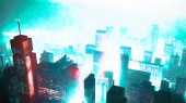 Картина, постер, плакат, фотообои "panorama of a large modern night city from a bird's eye view, in the style of cyberpunk", артикул 515211204