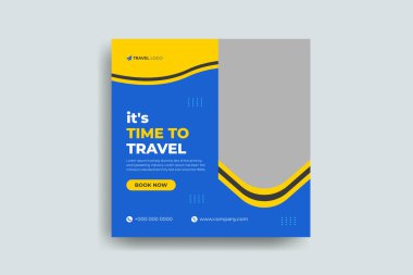 Düzenlenebilir turne tatili kare broşürü için sosyal medyada gezme pankartı şürü