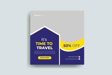 Düzenlenebilir turne tatili kare broşürü için sosyal medyada gezme pankartı şürü