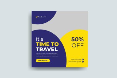 Düzenlenebilir turne tatili kare broşürü için sosyal medyada gezme pankartı şürü