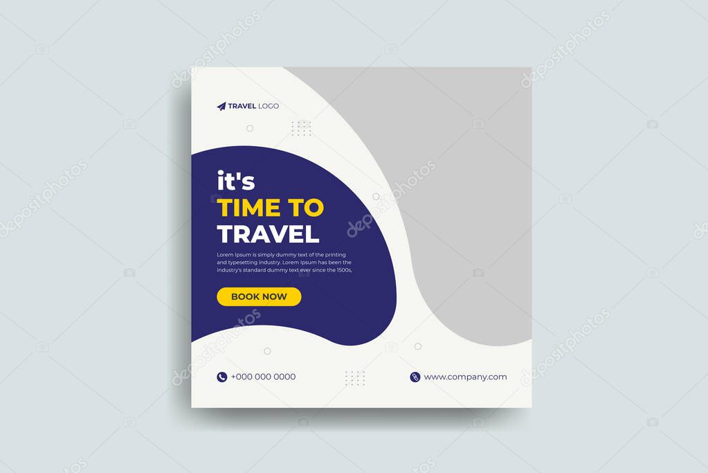 Travel social media post banner template for editable tour holiday vacation square flyer brochure