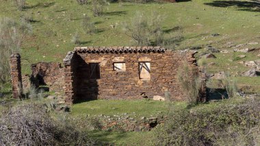 Ekstremadura çayırındaki eski terk edilmiş değirmen.