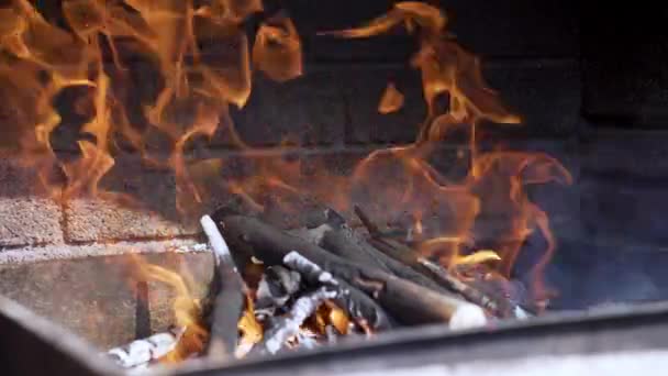 Виготовлення вогню для барбекю — стокове відео