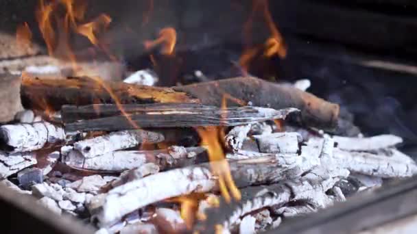 Feuer machen für den Grill — Stockvideo