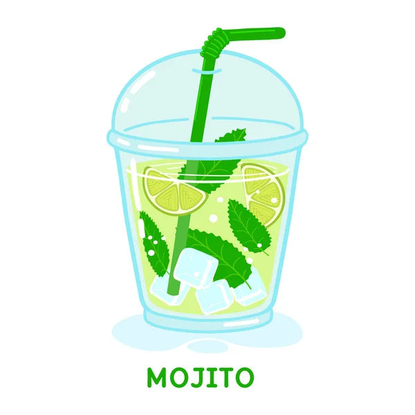 Verre de cocktail mojito à la menthe et à la paille — Image vectorielle