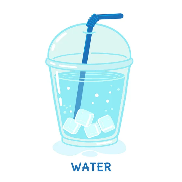 Glass of water with ice and straw — Stock Vector
