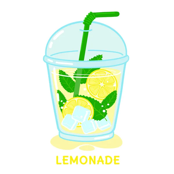 Verre de limonade à la menthe et la paille — Image vectorielle