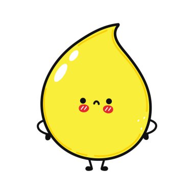 Çiş karakterinin tatlı, üzgün damlası. Vektör el çizilmiş çizgi film kawaii karakter resimleme simgesi