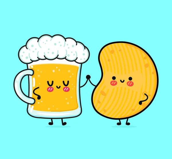 Beer Chips Vector Icon Cartoon Illustration Funny Cartoon Glass Beer —  Vetores de Stock