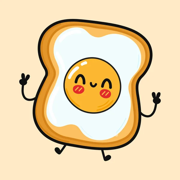 Cute Funny Jumping Toast Fried Eggs Character Vector Hand Drawn — Stockvektor