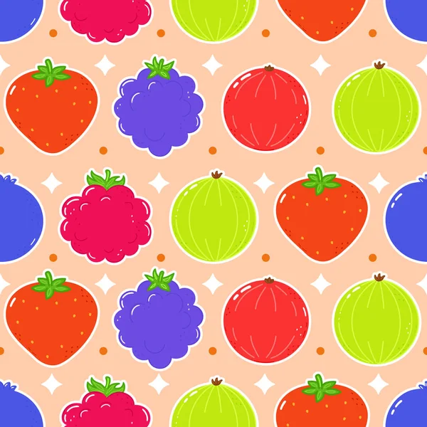 Cute Funny Berries Concept Seamless Pattern Vector Hand Drawn Cartoon — 图库矢量图片