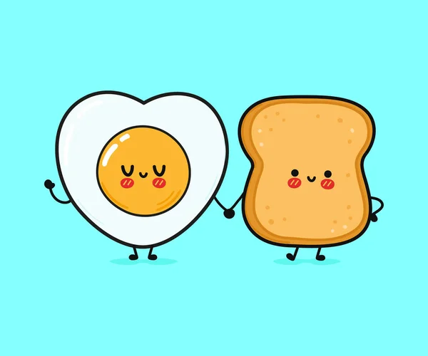 Χαριτωμένο Αστείο Χαρούμενο Τοστ Και Τηγανητά Αυγά Διάνυσμα Χέρι Ζωγραφισμένα — Διανυσματικό Αρχείο