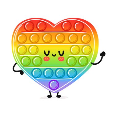 Sevimli, el sallayan bir popit karakteri ortaya çıkarıyor. Vektör el çizimi çizgi film kawaii illüstrasyon simgesi. Beyaz arka planda izole edilmiş. Popit pop it karakter konsepti