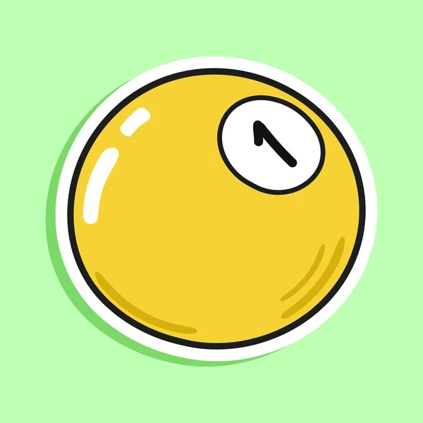 Funny Cute Happy Yellow Billiard Ball Vector Kawaii Line Cartoon — Stock Vector