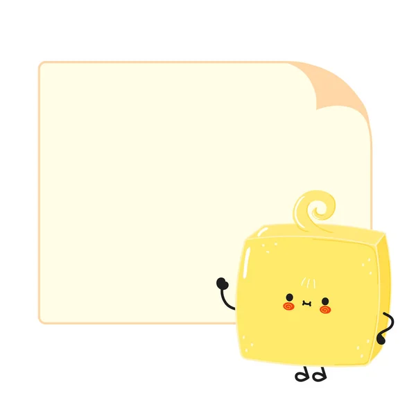 Roztomilá legrační máslová postava s řečovou bublinou. Vektor ručně kreslený karikatura kawaii znak ilustrace ikona. Izolované na bílém pozadí. Koncept znaků másla — Stockový vektor