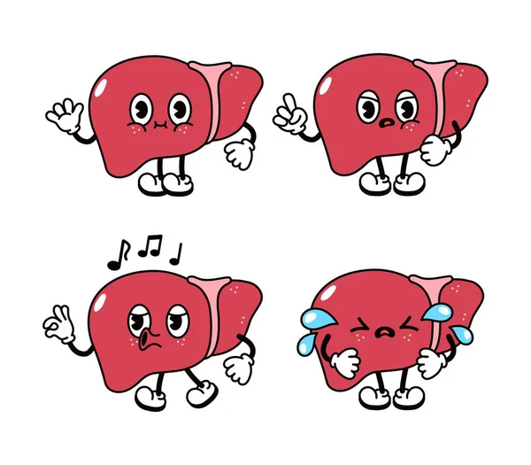 Funny Feliz Hígado Caracteres Paquete Conjunto Vector Dibujado Mano Doodle — Archivo Imágenes Vectoriales
