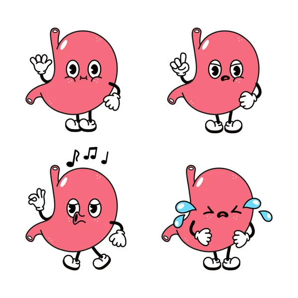 Funny Feliz Estómago Personajes Paquete Conjunto Vector Dibujado Mano Doodle — Archivo Imágenes Vectoriales