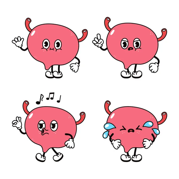 Funny Happy Bladder Characters Bundle Set Vektor Ručně Kreslené Čmáranice — Stockový vektor