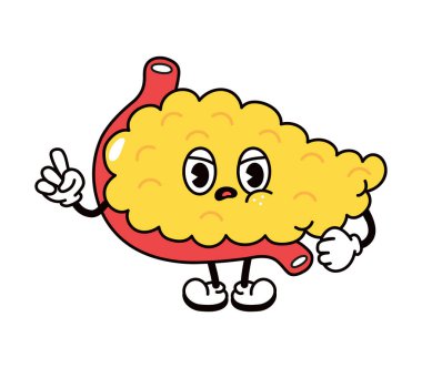 Sevimli, komik, kızgın, pankreas karakteri. Vektör el geleneksel çizgi film klasiği, retro, kawaii karakter çizimi ikonu çizdi. Beyaz arka planda izole edilmiş. Kızgın pankreas karakter kavramı