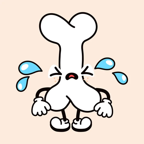 Nette lustige weinende traurige Knochenfigur. Vector handgezeichnete traditionelle Cartoon Vintage, Retro, Kawaii, Doodle Charakter Illustration Symbol. Vereinzelt auf weißem Hintergrund. Weinknochen-Charakter — Stockvektor