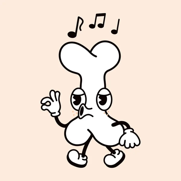 Χαριτωμένος αστείος τύπος που τραγουδάει. Διάνυσμα χέρι που παραδοσιακά καρτούν vintage, ρετρό, Kawaii, doodle εικονίδιο απεικόνισης. Απομονωμένο σε λευκό φόντο. Χαρακτήρας περπατήματος οστών — Διανυσματικό Αρχείο