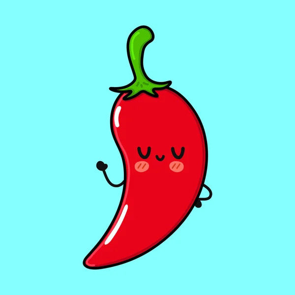 Söt rolig chilipeppar karaktär. Vektor handritad tecknad kawaii tecken illustration ikon. Isolerad på blå bakgrund. Chili peppar karaktär koncept — Stock vektor