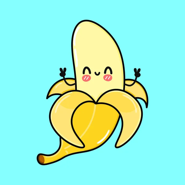 Leuk Grappig Bananenpersonage Vector Hand Getekend Cartoon Kawaii Teken Illustratie — Stockvector
