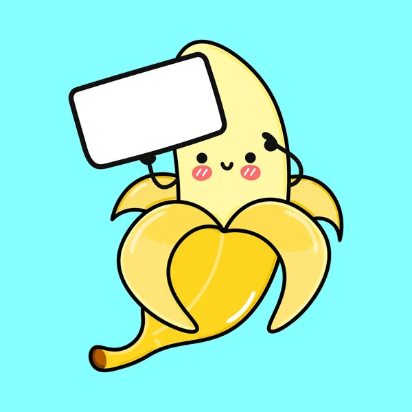 Leuke Grappige Banaan Met Poster Vector Hand Getekend Cartoon Kawaii — Stockvector