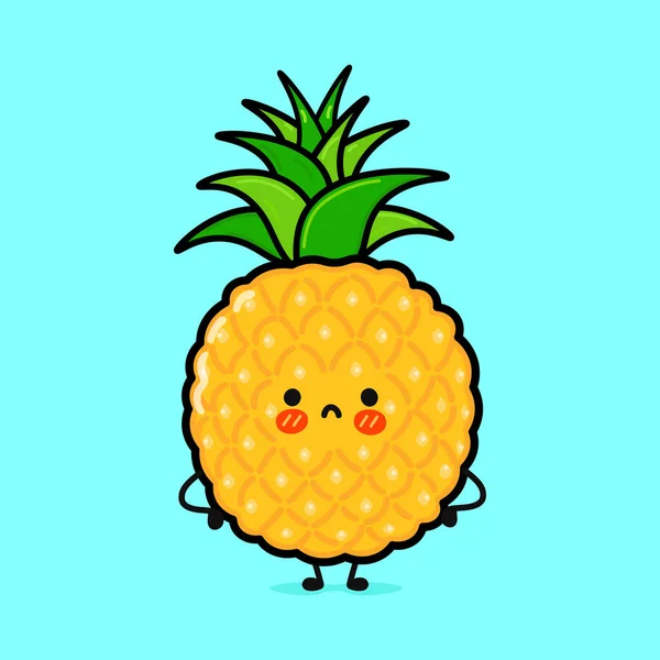 Söt Sorglig Ananas Karaktär Vektor Handritad Tecknad Kawaii Tecken Illustration — Stock vektor