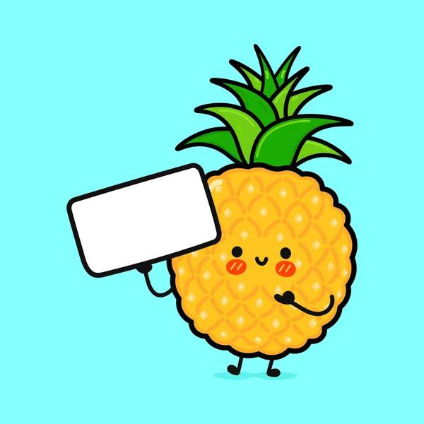 Ananas Drôle Mignon Avec Affiche Vecteur Dessin Main Dessin Animé — Image vectorielle