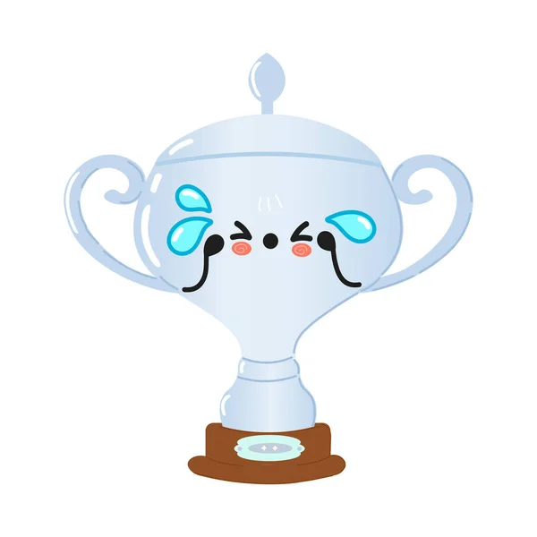 Cute Sad Silver Trophy Cup Character Vector Hand Drawn Cartoon — Stock Vector