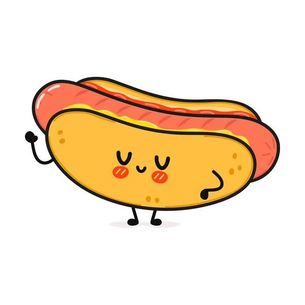 Lindo Personaje Divertido Hot Dog Vector Dibujado Mano Caricatura Kawaii — Archivo Imágenes Vectoriales
