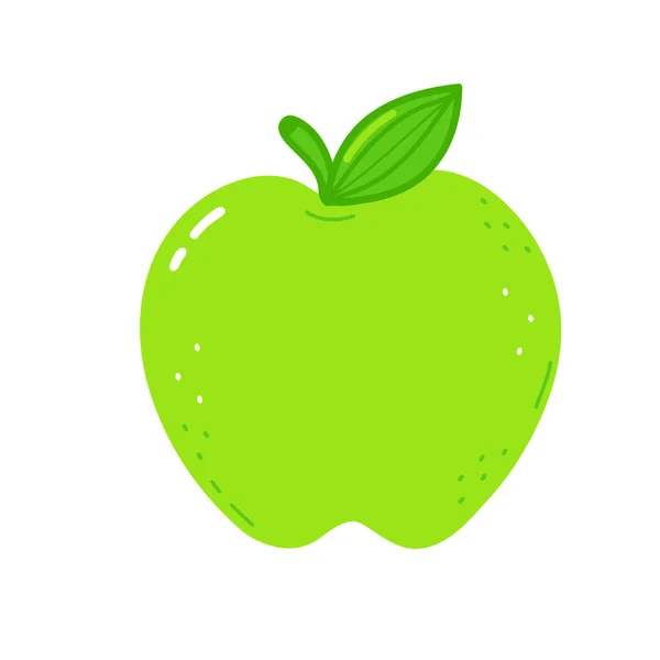 Leuke Grappige Groene Appel Vector Hand Getekend Cartoon Kawaii Teken — Stockvector