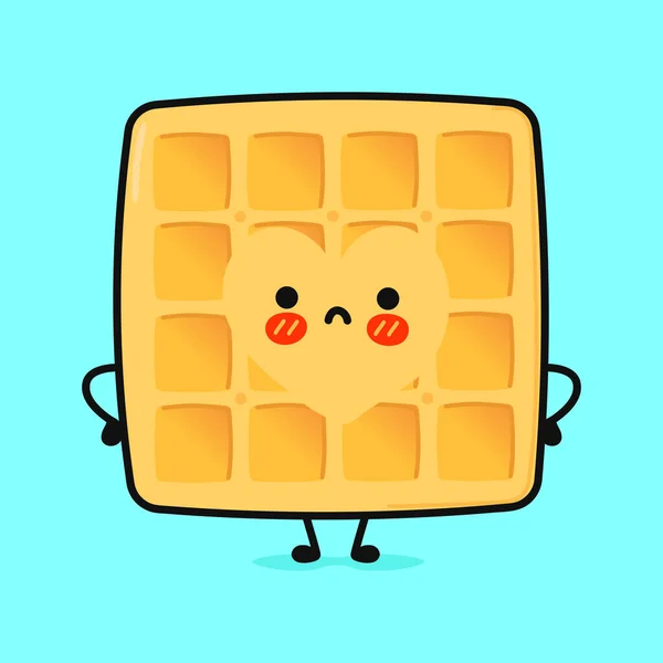 Niedlich traurig Waffeln Charakter. Vector handgezeichnete Karikatur Kawaii Charakter Illustration Symbol. Vereinzelt auf blauem Hintergrund. Waffelcharakter-Konzept — Stockvektor