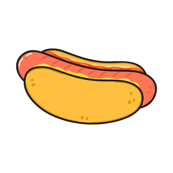 Lindo Personaje Divertido Hot Dog Vector Dibujado Mano Caricatura Kawaii — Vector de stock