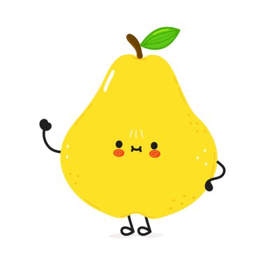 Armut sallayan sevimli bir el karakteri. Vektör el çizimi çizgi film kawaii karakter çizimi simgesi. Beyaz arka planda izole edilmiş. Mutlu armut karakter konsepti