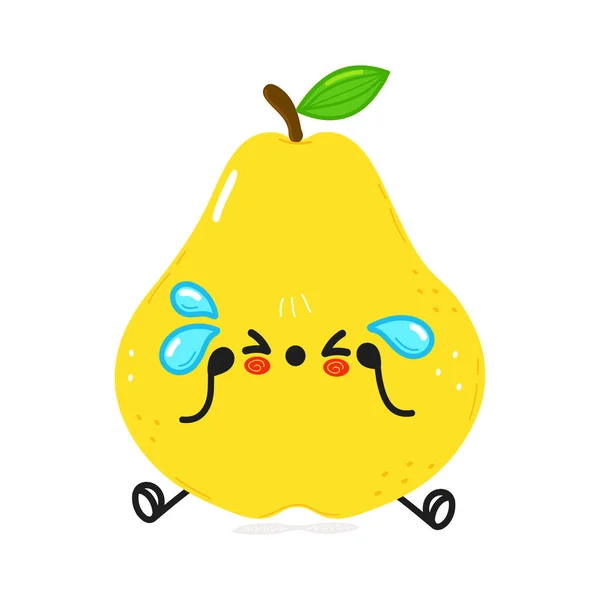 Lindo Personaje Triste Pera Vector Dibujado Mano Caricatura Kawaii Carácter — Vector de stock