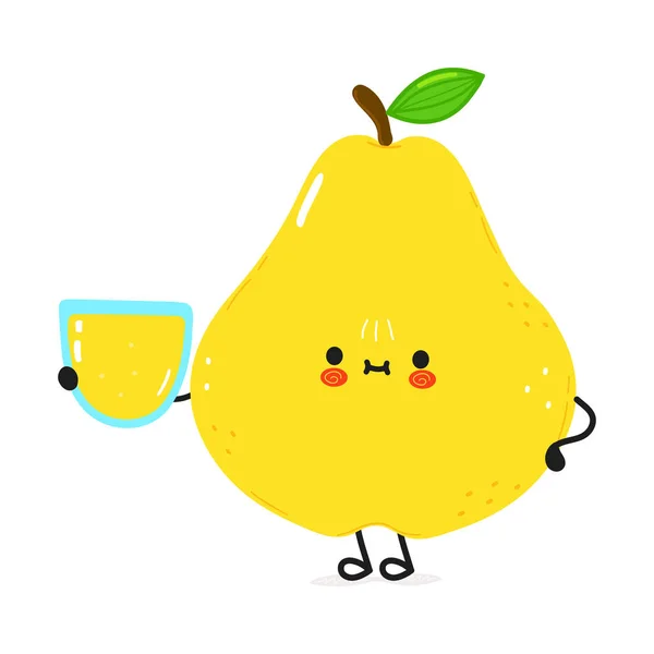 Jolie Poire Avec Verre Jus Vecteur Dessin Main Doodle Style — Image vectorielle