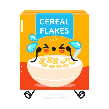 Sevimli üzgün mısır gevreği karakteri. Vektör el çizimi çizgi film kawaii karakter çizimi simgesi. Beyaz arka planda izole edilmiş. Üzücü mısır gevreği karakter kavramını değiştirdi