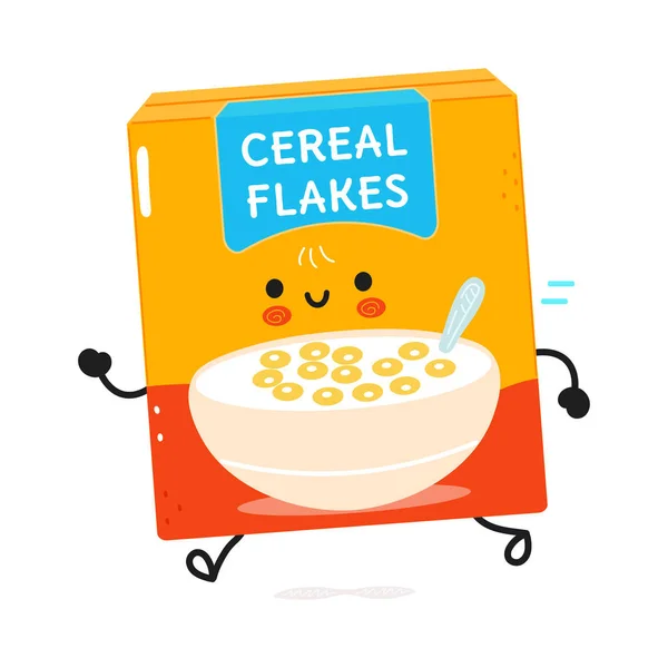 Lindos y divertidos cereales en escamas. Vector dibujado a mano caricatura kawaii carácter icono de la ilustración. Aislado sobre fondo blanco. Ejecutar copos de cereal concepto — Vector de stock