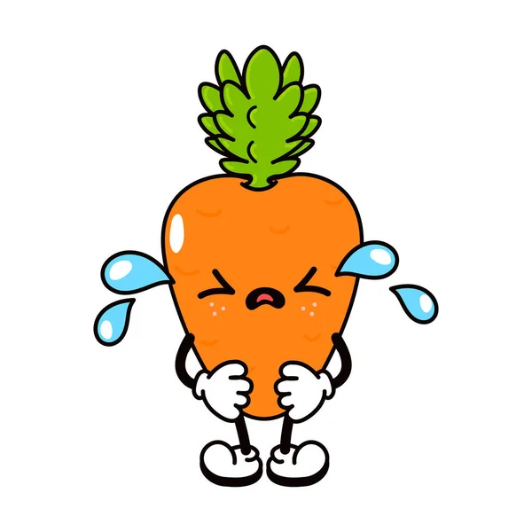Милый Смешной Плачущий Грустный Морковный Персонаж Векторный Ручной Рисунок Традиционного — стоковый вектор