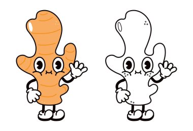 Hoş, komik, el sallayan kızıl saçlı, boyama kitabı için çizgi film çizimi çiziyor. Vektör zencefilli el geleneksel çizgi film klasiği, retro, kawaii karakter ikonu çizdi. Beyaz arka planda izole edilmiş. Mutlu kızıl karakter konsepti